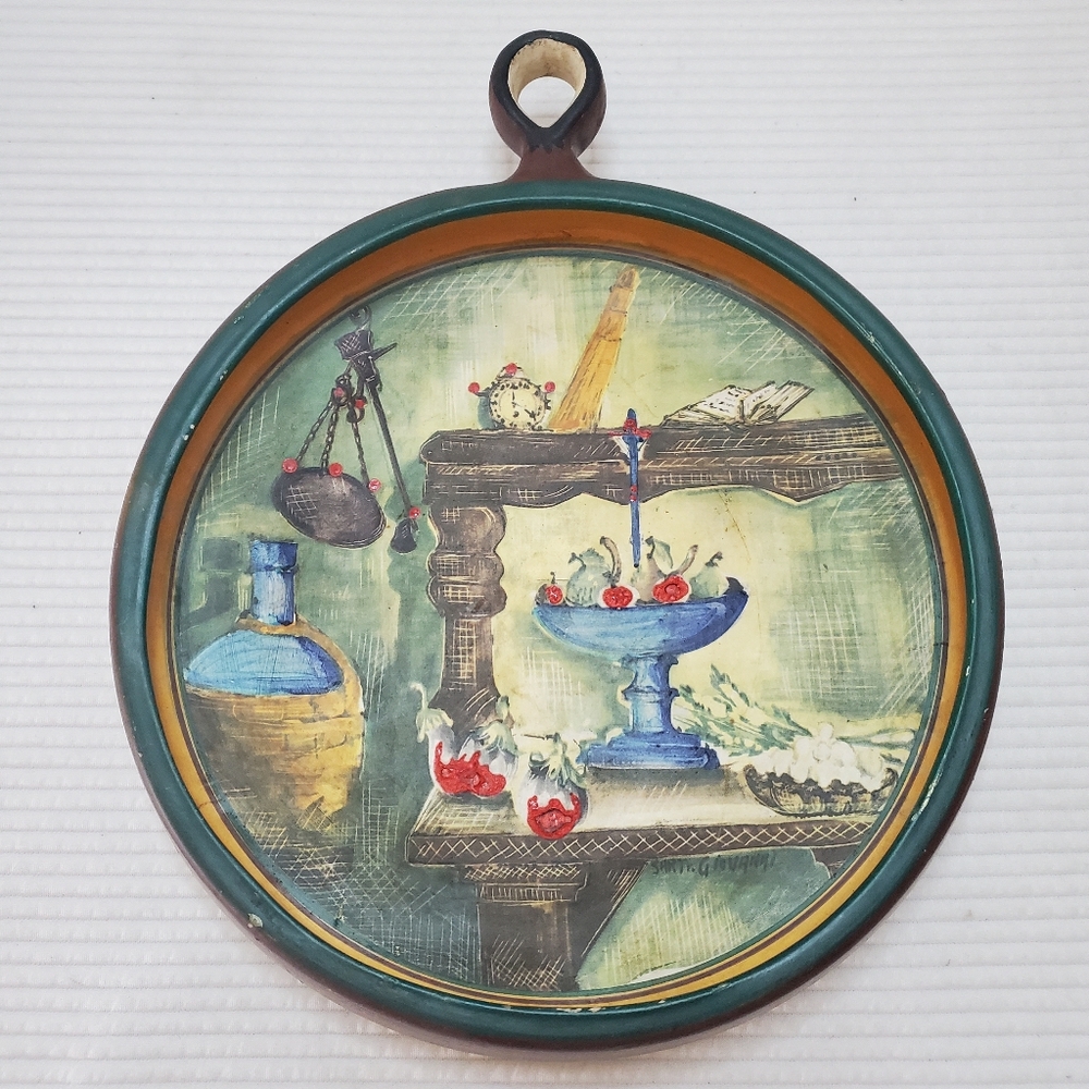 Decorative Ceramic Plate Still Life Painting 9" Vintage Folk Art Cottagecore